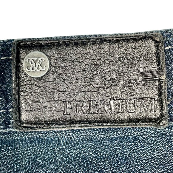 Vintage Y2K Grunge Straight Leg Mid-Rise Dark Wash Feathered Jeans 14 Leather - Picture 6 of 16